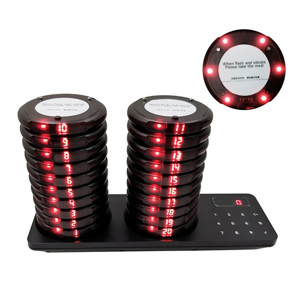 Cafe bar long range waterproof vibrating coaster buzzer 20 pagers wireless queue paging restaurant beeper calling system pager
