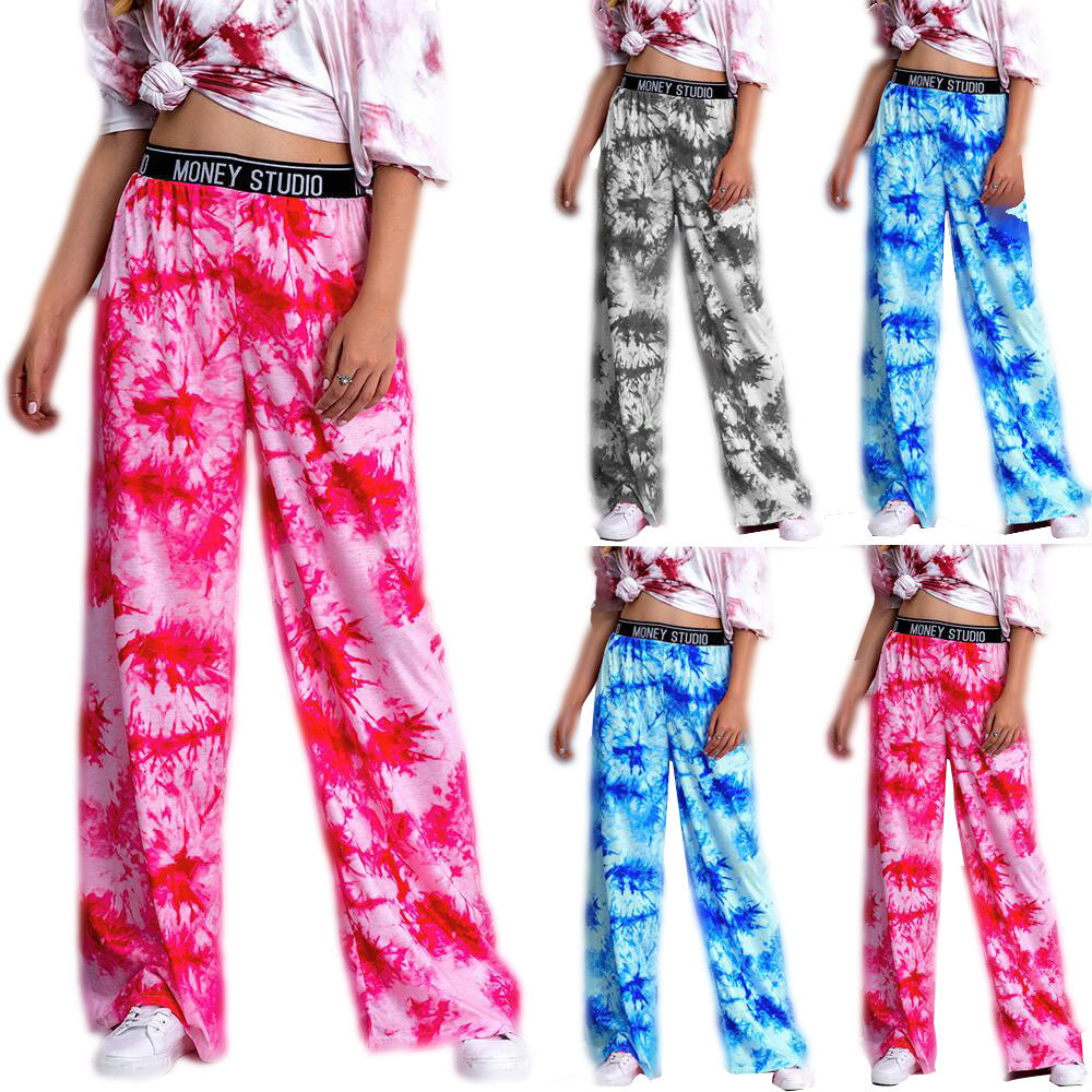 Horse Racing 2020 spring and autumn tie dyed printed elastic waist versatile straight tube casual wide leg pantsChaps