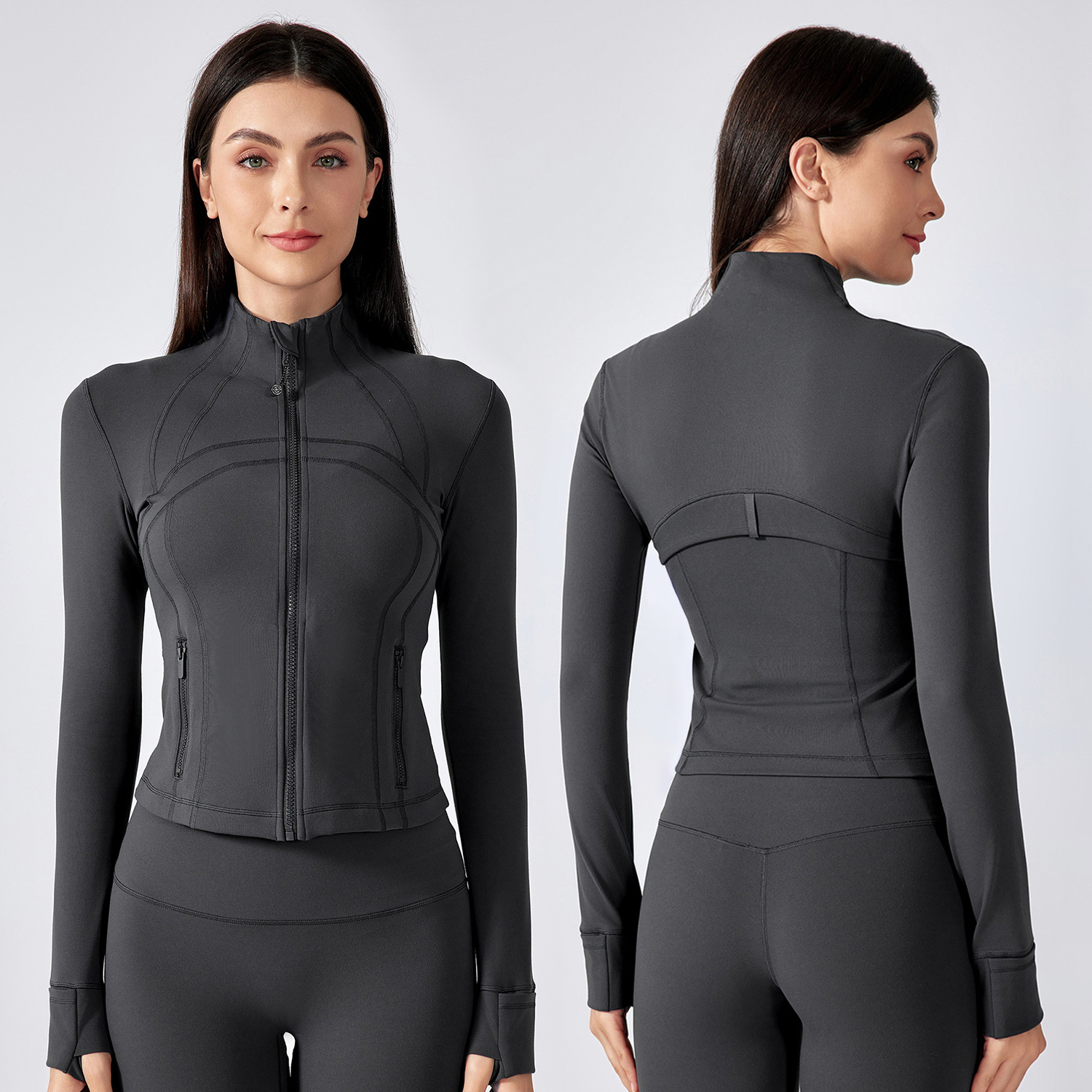 Lulu short stand collar yoga suit jacket women's slim fit fitness clothes outdoor running sports cardigan jacket