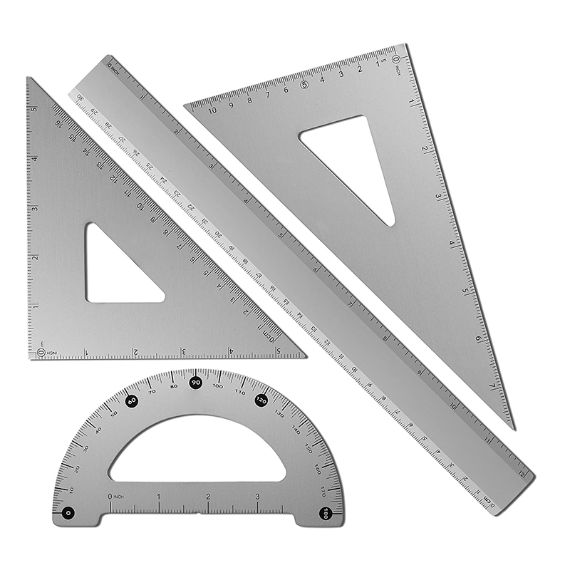 ruler stationery set 4 Pack Metal Protractor Aluminum Ruler Metal Set Square Triangle Ruler Drafting Triangles Triangle Ru