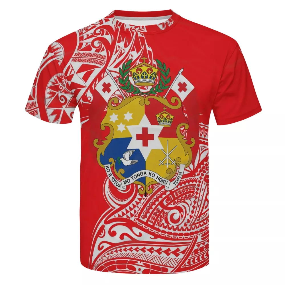 100% Polyester Custom Printing Plain T shirts for Men Polynesian tribal red Tongan Royal court logo design Cool summer T-shirt