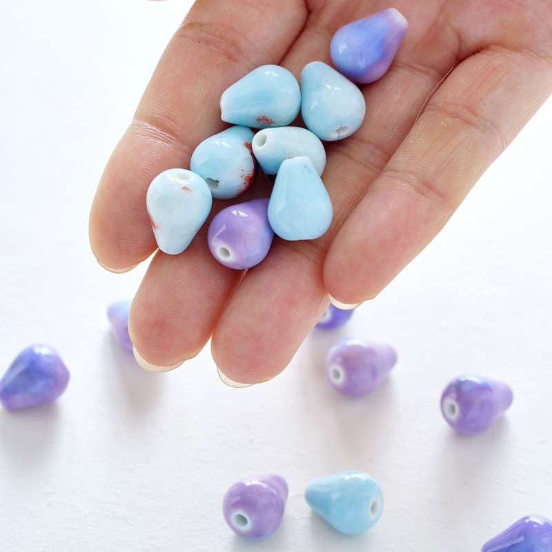Wholesale Purple Ceramic Water-drop Beads DIY Bracelet Necklace Accessories , Ceramic Round Porcelain Beads for Jewelry Making