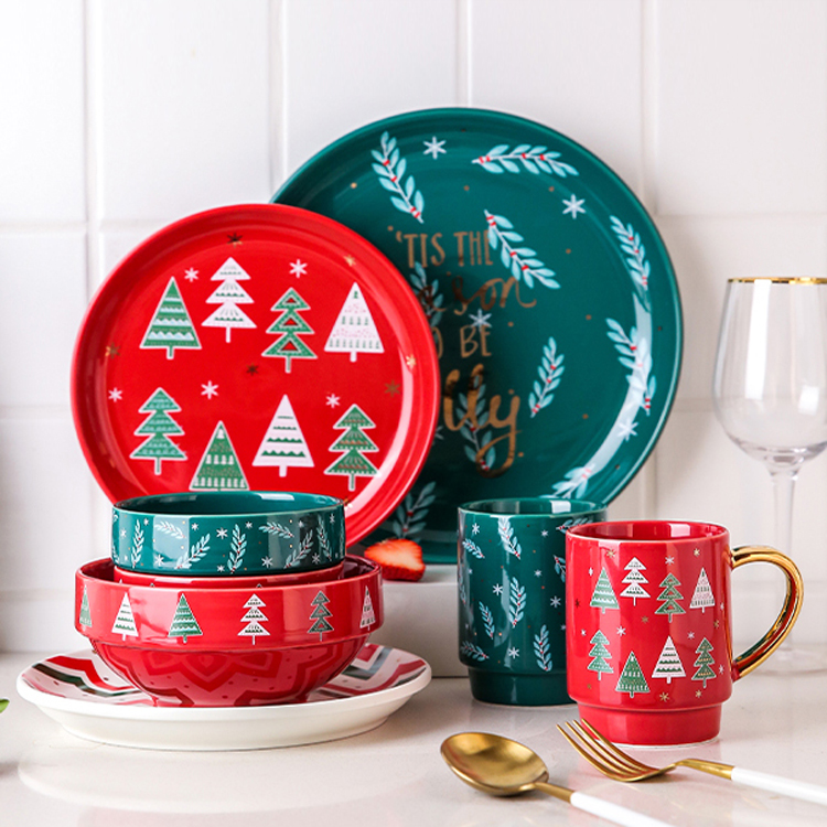 Ceramic Dinnerware Christmas design Porcelain Plates Restaurant Market Dinner Plate Sets