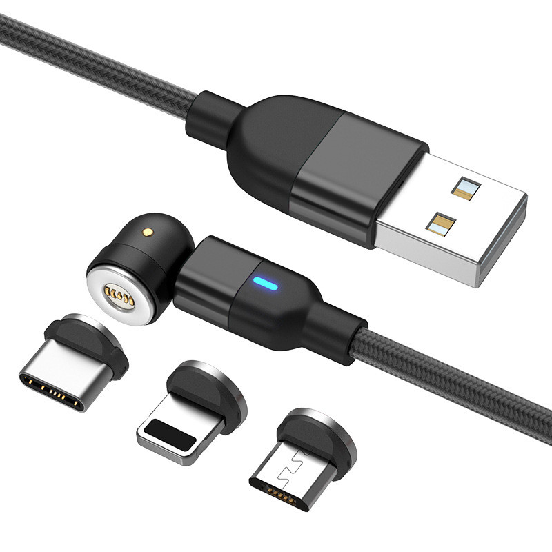 Wholesale 3PIN 1M 2M 540 Degree Rotation Fast Charging Micro Type C Data Magnetic 3 In 1 Usb Charging Cable