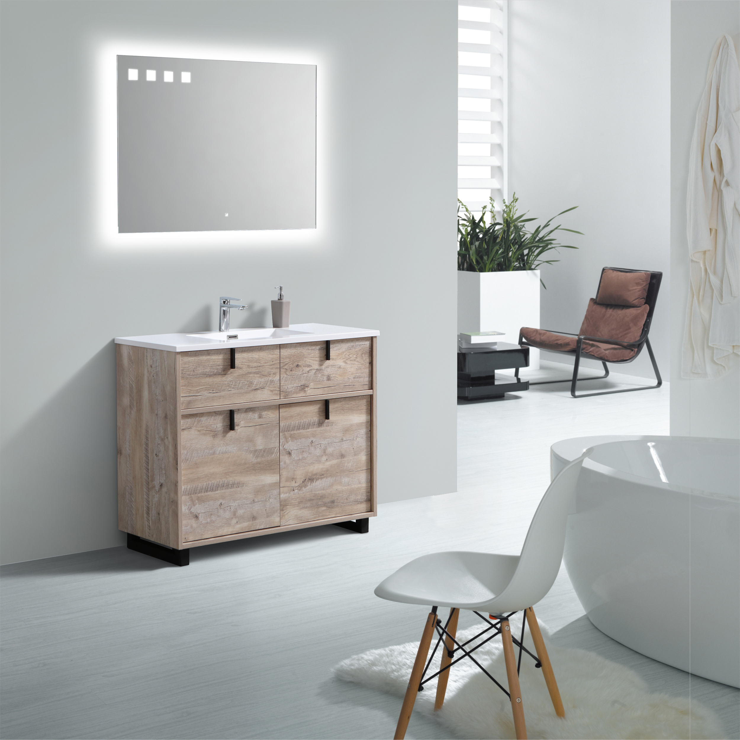 Customized Design Bathroom Vanity Cabinet Floor Standing Bathroom Vanity Set With Led Mirror