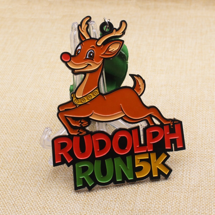 Good Quality Custom Soft Enamel Deer 5K 10k Medal Santa Running Medal with Lanyards