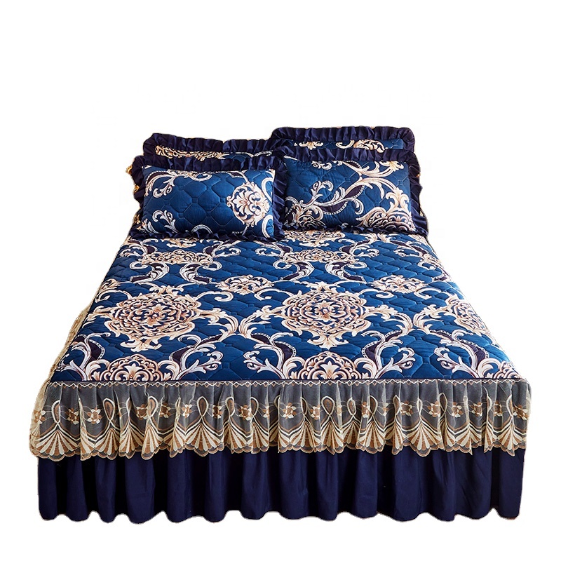 Hot selling crystal velvet quilted bed skirt soft warm home bedding