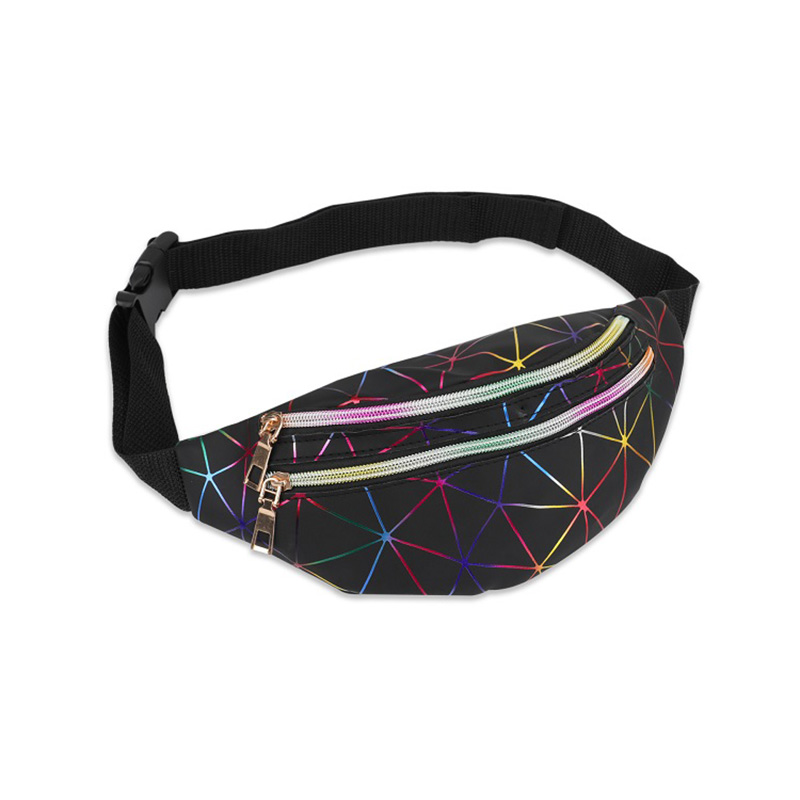 Wholesale PU Geometric Belt Bum Bags Custom Logo Holographic Fashion Fanny Packs Waist Bag for Ladies Women Girls