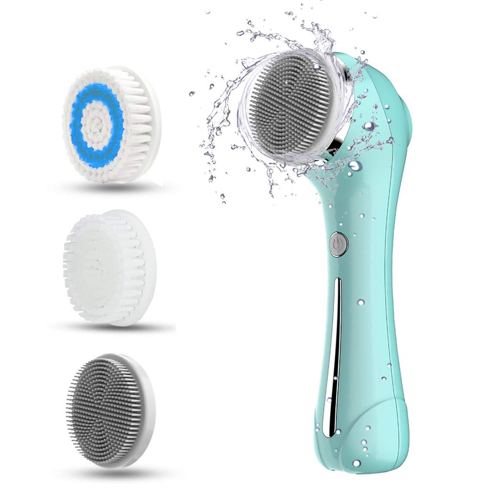 Green Color Face Brush 3 in 1 Face Cleaner massager Brush EMS Face Lifting Facial Cleansing Brush with LED