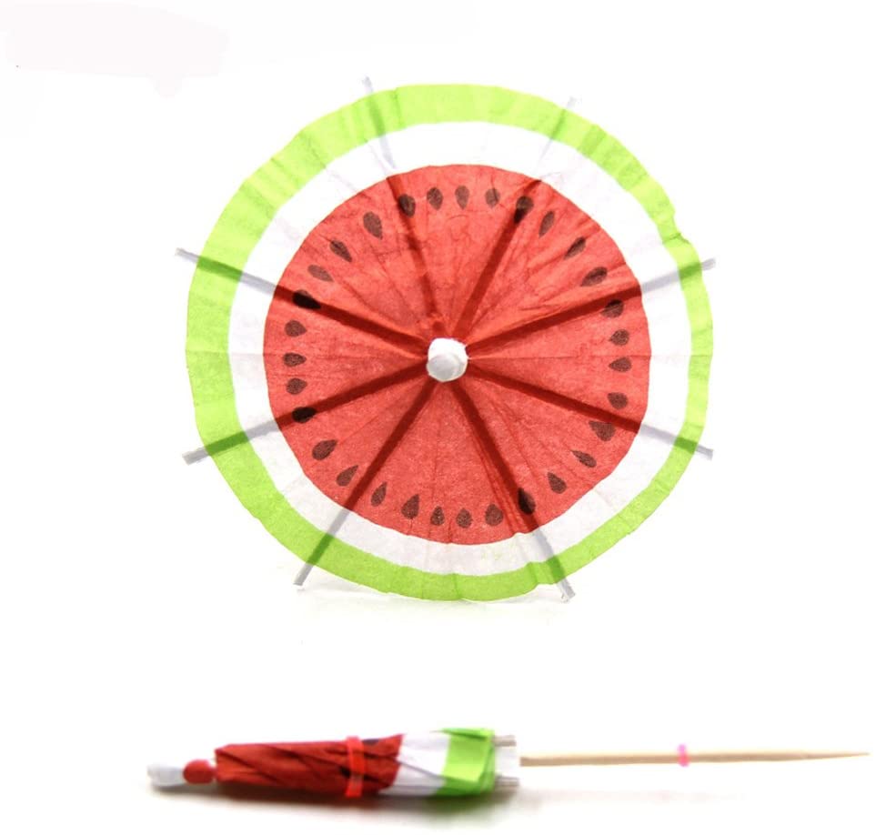 Watermelon Paper Umbrellas Fruits Cocktail Dessert Parasol Picks Party Cupcake Toppers Picks Decoration (Pack of 100)