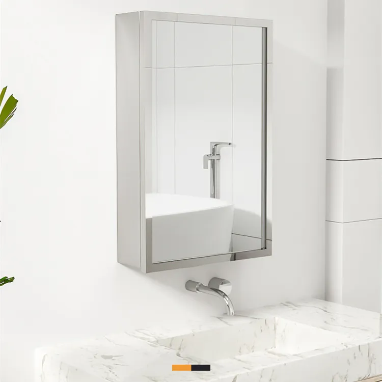 OEM Modern Simple sliver wall mounted bathroom vanity cabinet Stainless steel mirror cabinet