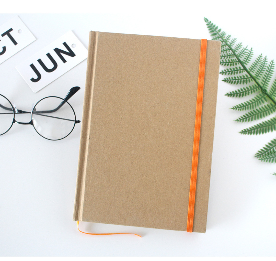 Kraft hardcover notebook book custom kraft paper adhesive binding elastic notepad custom