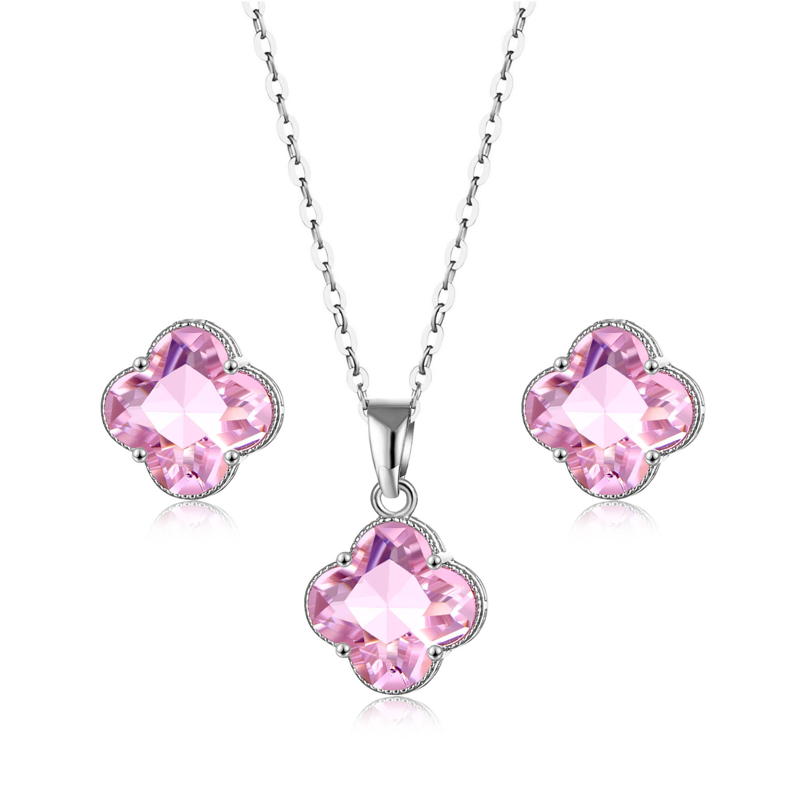 Hot Selling Earring Sets Women Six Color Coloured Glaze Necklaces Four Leave Clover Necklace Wedding Jewelry Set