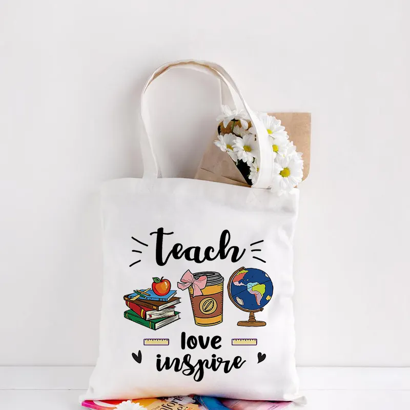 Ladies Canvas Shoulder Gift Teacher Large Handbag Female Reusable Beach Shopping Women Shopper Bag for Groceries