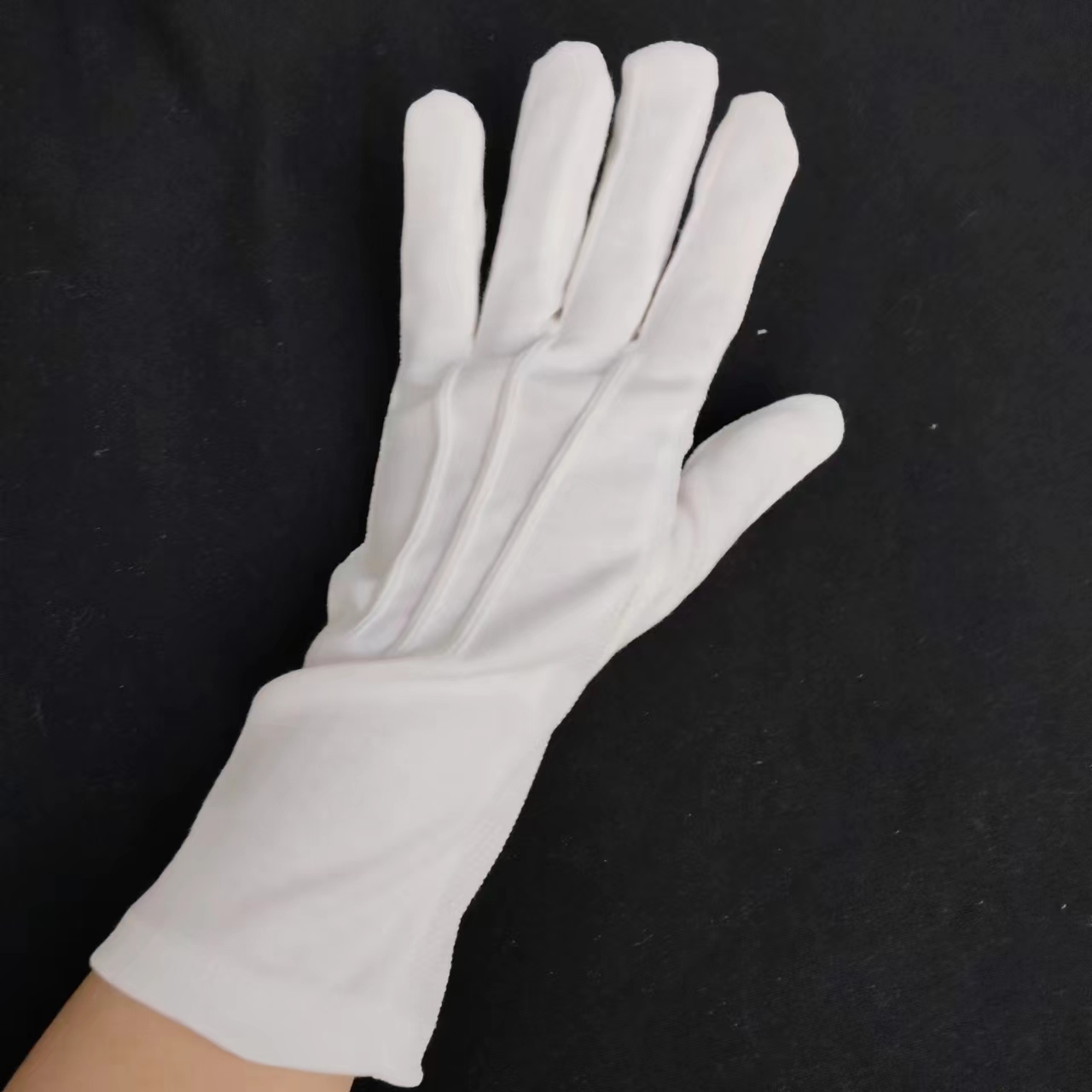 Three Tendons Mitten White Cotton Gloves Formal Parade Inspection Cotton Knitted Long Cuff Gloves With Non-Slip PVC Dots Gloves