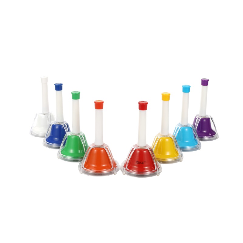 Children colorful small 8 note 8 tong metal plastic musical instrument brass hand bell sets