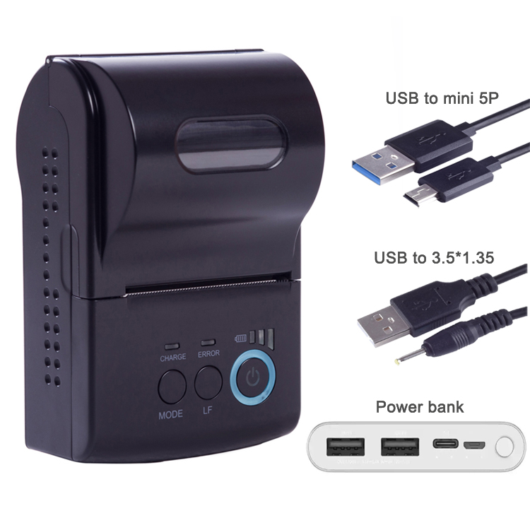 57*50mm large paper roll portable printer 58mm wireless mini printer with dual charging ports