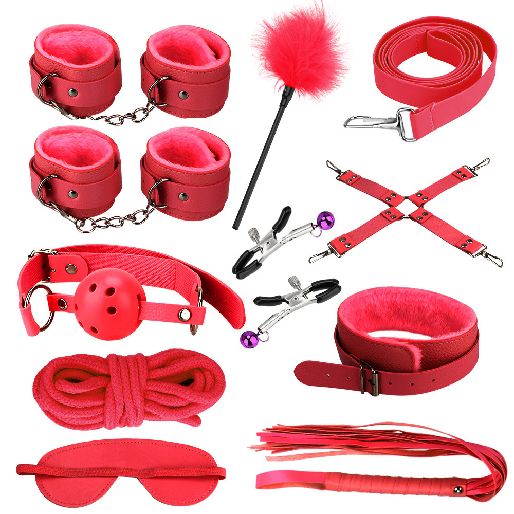 PU Leather 10pcs/set Kit Set Handcuffs Footcuff Erotic Bondage Sex toys Kit for Couple