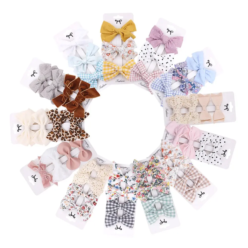 4Pcs/set Leopard Dot Print Bowknot Hair Bow Clips Baby Girls Lace Cotton Linen Barrettes Safety Hairpins Rainbow Baby Hair Bows