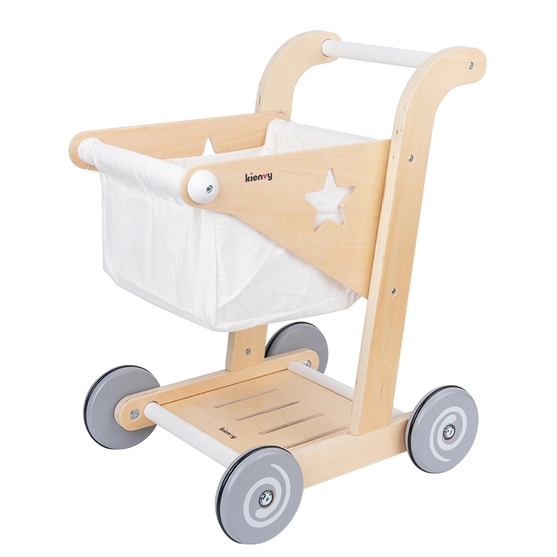 2021 new Children's simulation wood shopping cart toy girl supermarket cart play house baby kitchen toy wooden toddler stroller