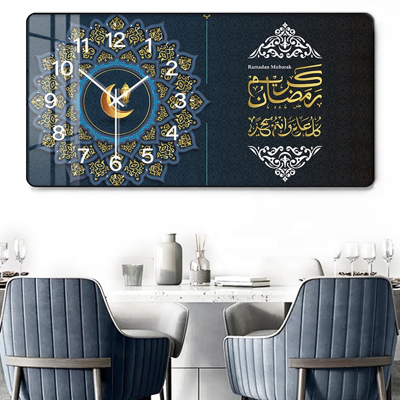 Modern Religious Muslim home decor Crystal Wall Clock Art Painting Islamic Arabic Calligraphy Pictures Mural Hangings Painting