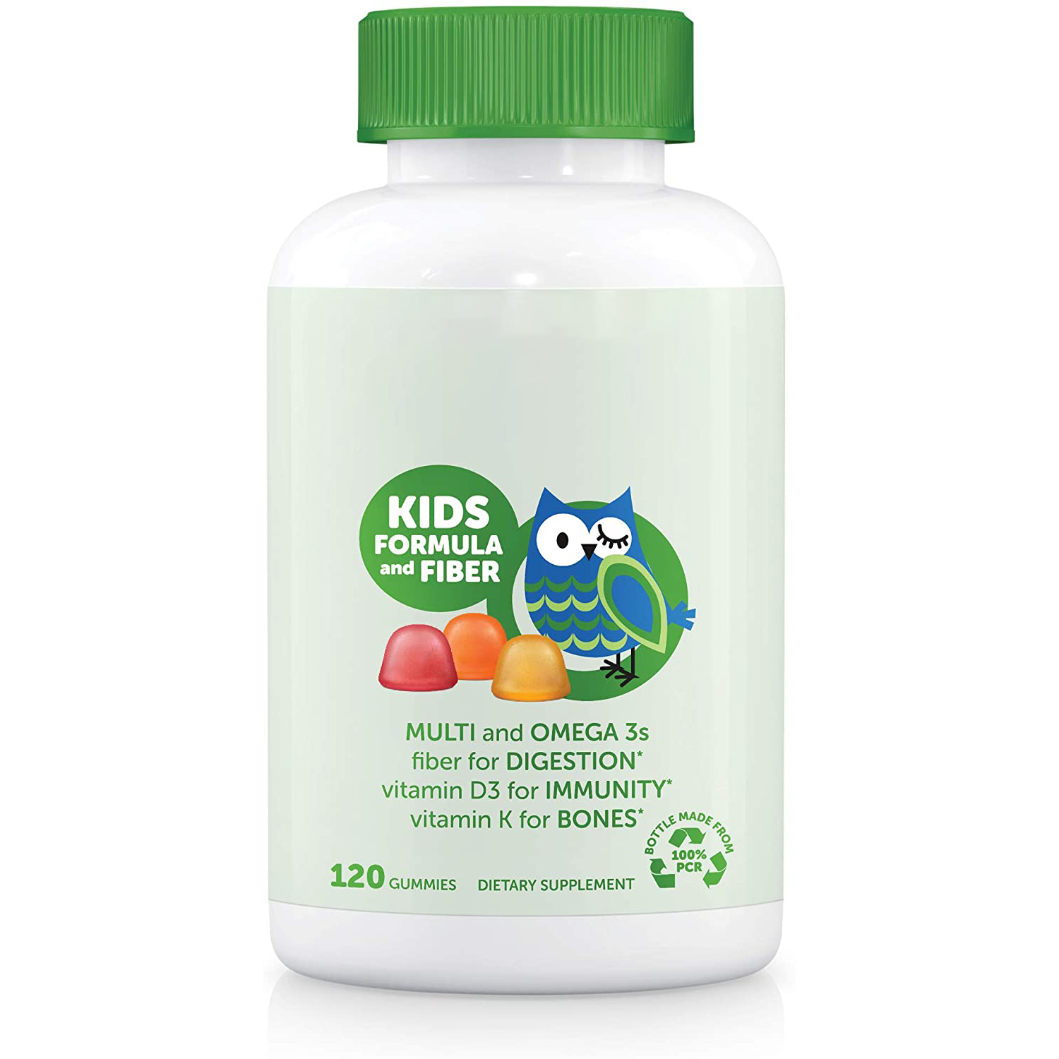 Kids Formula & Fiber Daily Gummy Multivitamin Fiber for Digestive Health, Vitamin C, D3, & Zinc for Immunity, Omega 3 Fish Oil