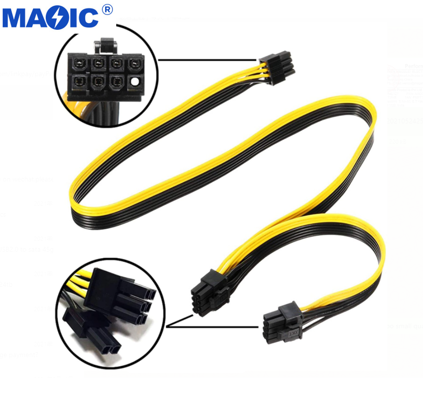 20+60cm PCI-e 8pin male to Dual 8Pin male / PCIe 8pin-2x(6+2pin)Power Adapter Cable for Corsair only Modular Power Supply