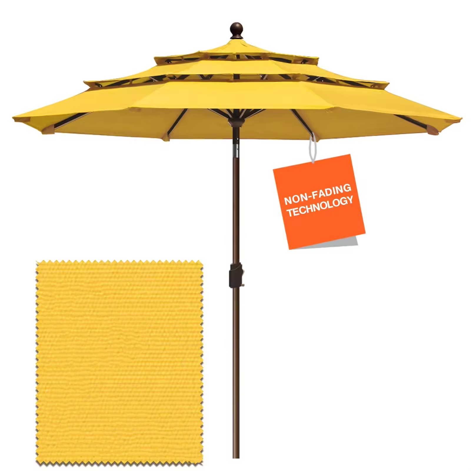 9FT Triple Market Umbrella Round Patio 3 Tiers Outdoor Table Umbrella With Push Button Tilt