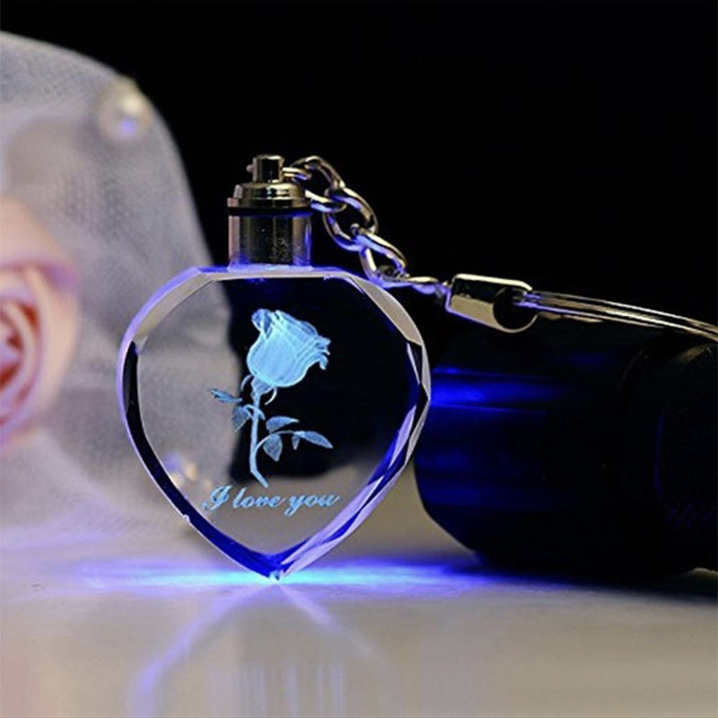 3d Laser Crystal keychain With LED light,Crystal Craft personalized crystal led keychains