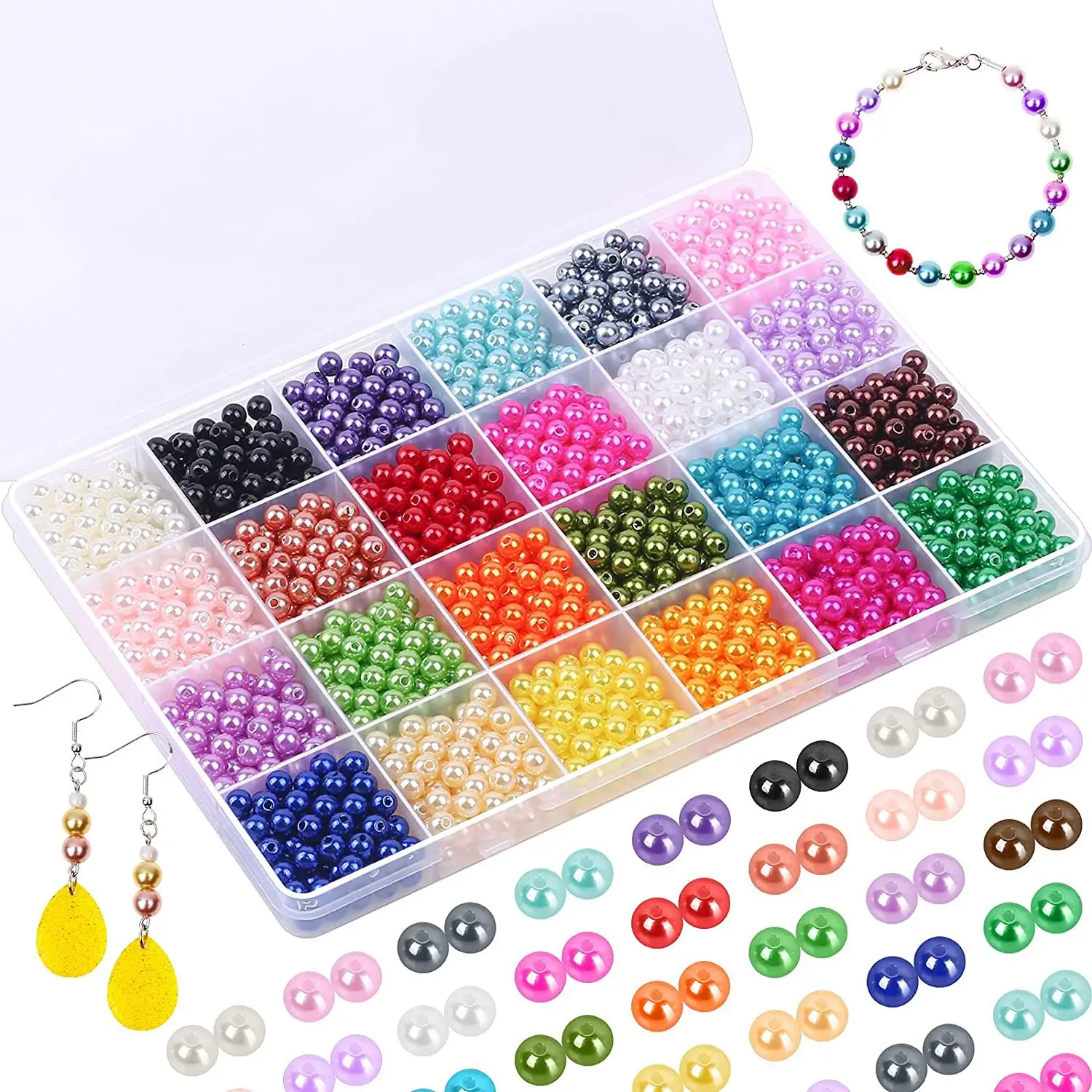 1680pcs 6mm DIY Round ABS Pearl Bead Colored Loose Bead Bracelet Necklace Earrings Jewelry Making Set