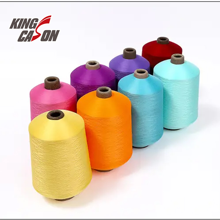 Прямая поставка с завода KINGCASON, низкая цена, высокое качество, высокая эластичность, белый 100% полиэстер, DTY поли пряжа для продажи