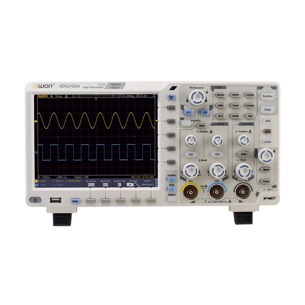 OWON XDS2102A 12Bits Vertical Resolution 100MHz 1GS/s 8"inch LCD Display 2CH VGA I2C SPI RS232 CAN ADC Digital Oscilloscope