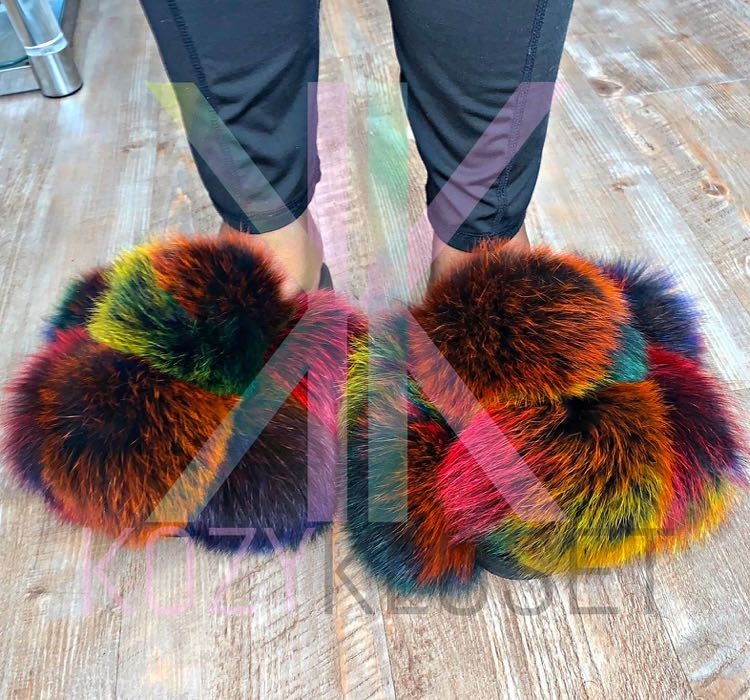 2021 hot sale super soft 100% real fox fur ball slippers children baby lady slides