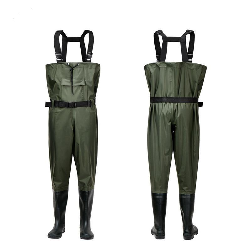 Men's Waterproof Full-Body Fishing Waders Nylon Rain Pants Shoes Leather Fork Half One-Piece Catching Fish Thickened Water Shoes