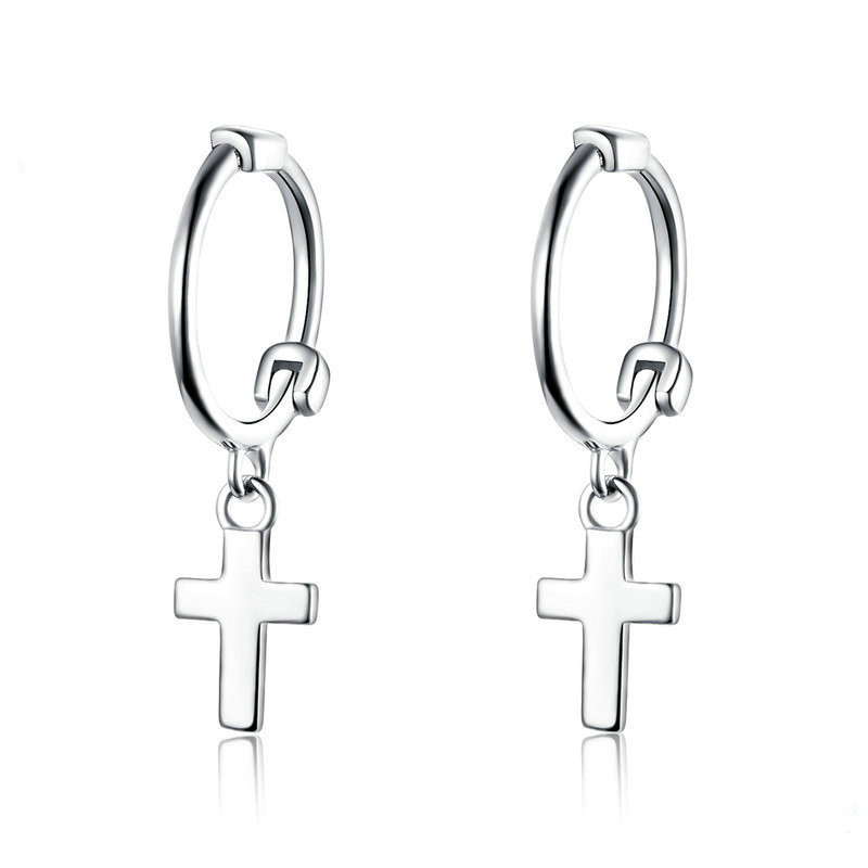 Hot sale cross earrings 925 sterling silver platinum plated earrings men's and women's minimalist pendant earrings