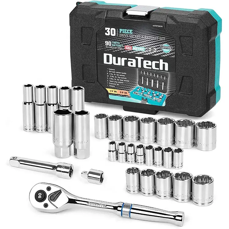 DURATECH 30pc hand tool set wrench sets Standard (SAE) and Metric Mechanic Tool Set with Hard Case