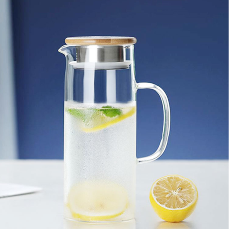 New Designed Glassware Jugs 950ml 1300ml Brosilicate Glass Water Pitcher With Bamboo Lid