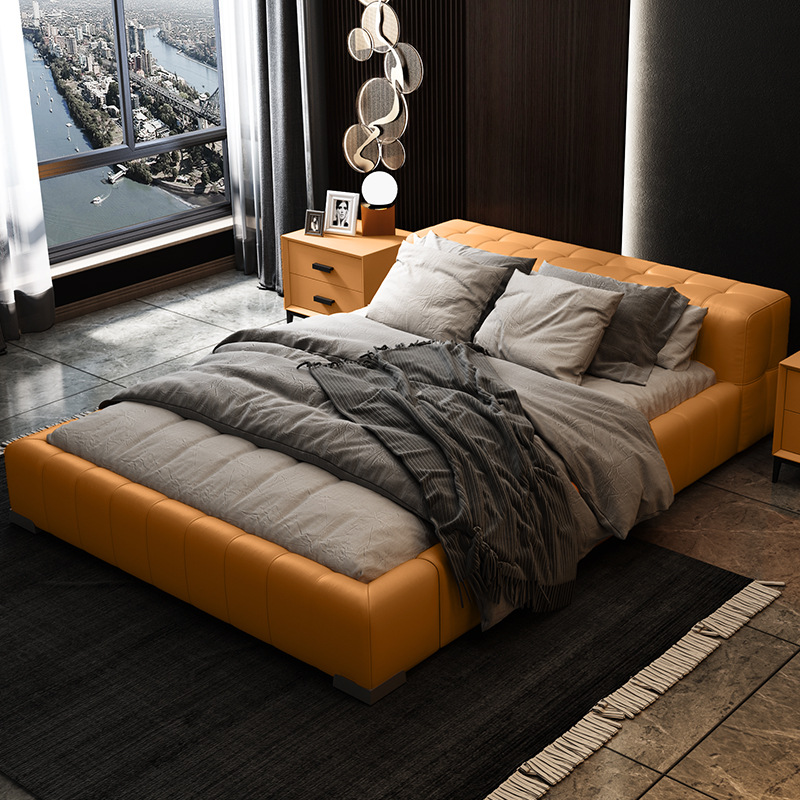 B05 luxury modern design bedroom furniture set leather fabric cover wood frame king size bed for double with mattress