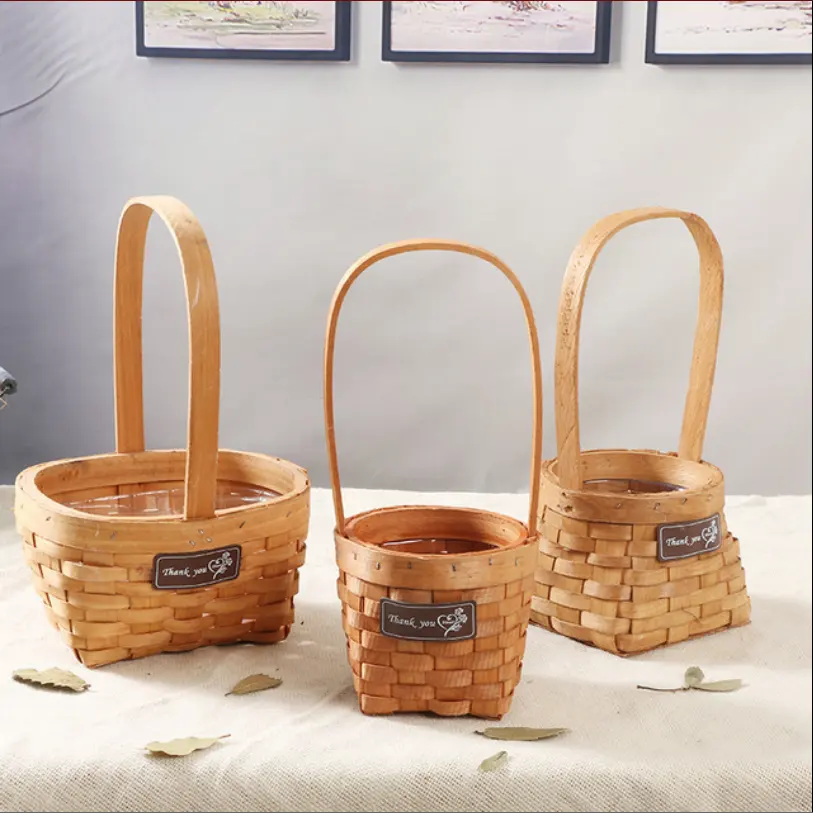 Eco-friendly Best Selling Oval Woven Chipwood Basket With Handle