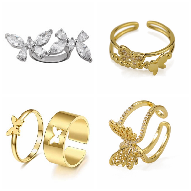 Cheap price beautiful design finger jewelry trendy couple ring gold butterfly
