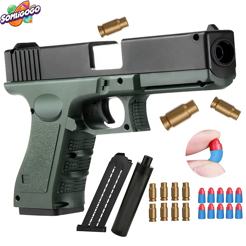SL Safety Pistol Shell Ejecting Soft Bullet Guns Toy For Boys Girls Adults Outdoor Shooting Game With 10 Bullets And Mag