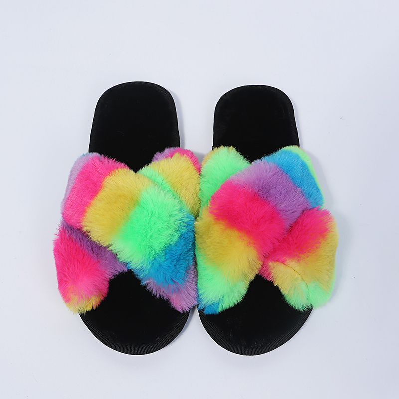 Hot Sale Fashionable Slippers High quality Furry Fluffy Sandals Slip-on Open-toe Ladies Shoes Women Fur Slippers