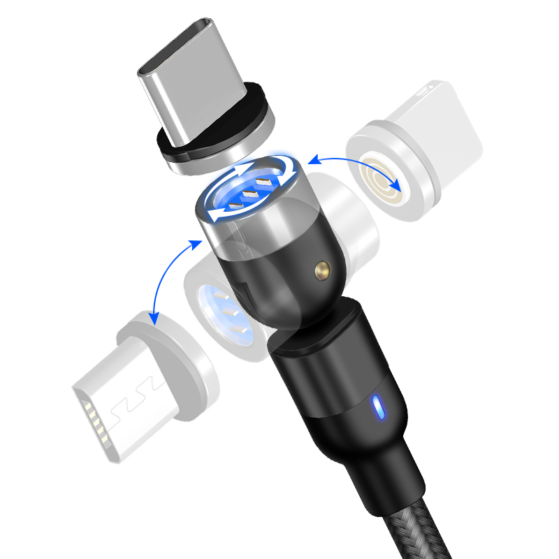 Быстрая зарядка вращаться Магнитный usb-кабель 3A 3 в 1 micro кабель/type c usb 8 pin кабель для зарядки и передачи данных вращения 360 градусов для телефона