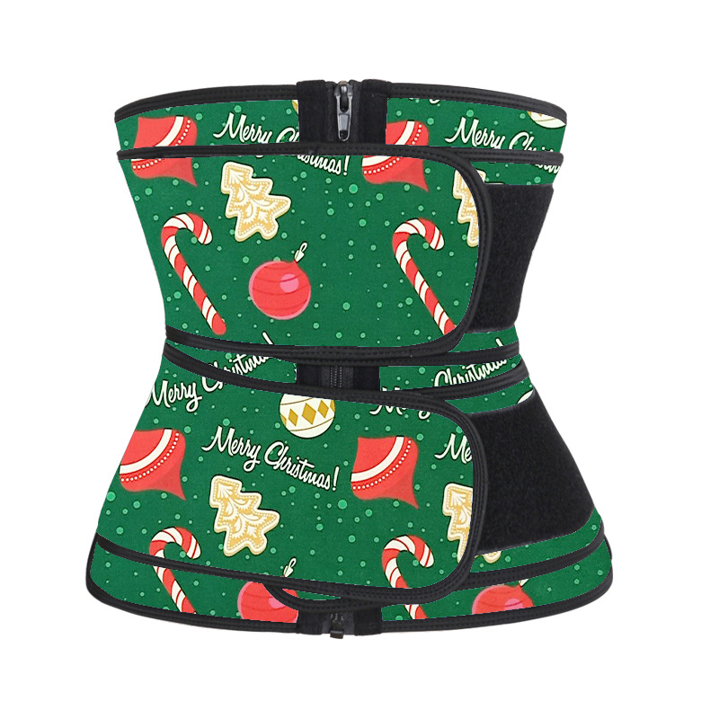 Luxsun Women 2021 Custom Christmas Pattern Print Plus Size Double Belts Corset Latex Waist Trainers With Zipper