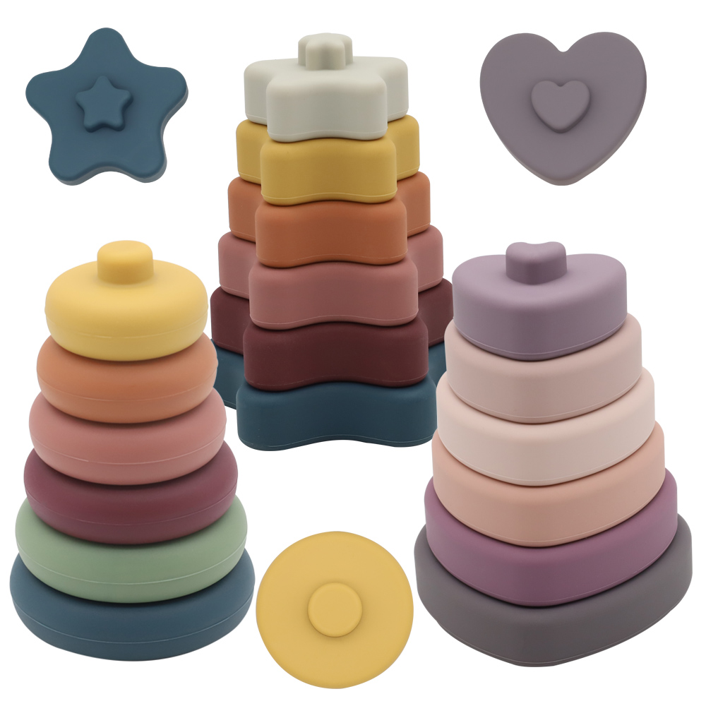 New design Wholesale food grade silicone brand children education Heart-Shaped silicone stacking Kids toy