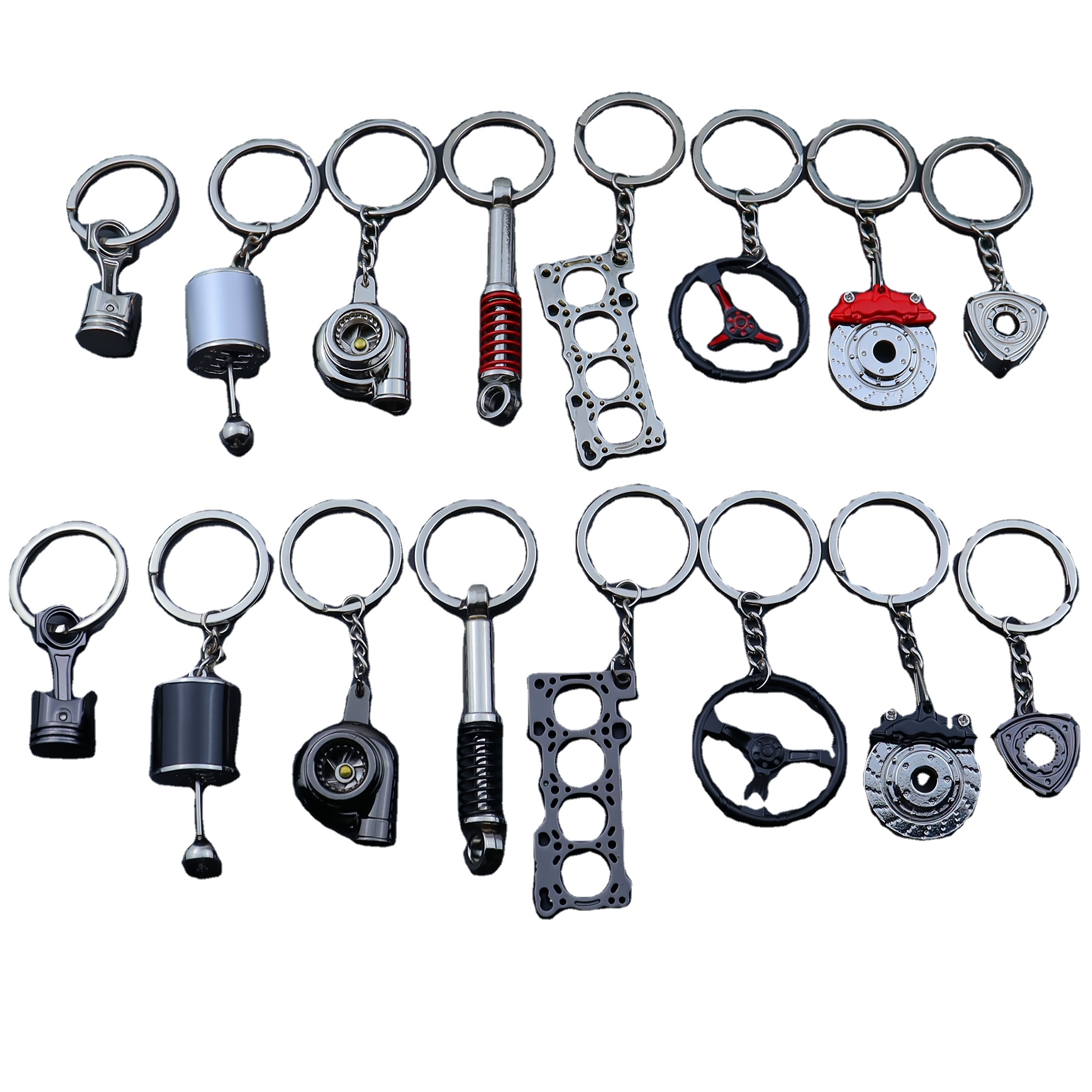 Custom Logo Black Zinc Alloy Keychain Set Car Enthusiast Gift Cartoon Engine Parts for Key Holder