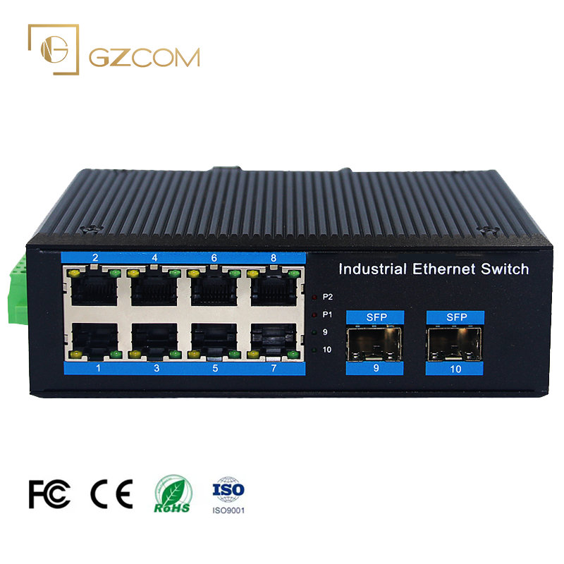 Промышленный PoE коммутатор с 10 портами, 8*10/100/1000BASE-TX + 2 * SFP порта Uplink, промышленный Ethernet коммутатор PoE