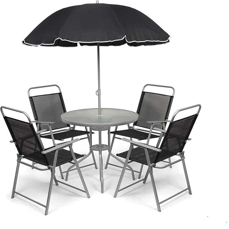 5pcs Modern Outdoor Dining Set Metal Garden Furniture Collection With Umbrella