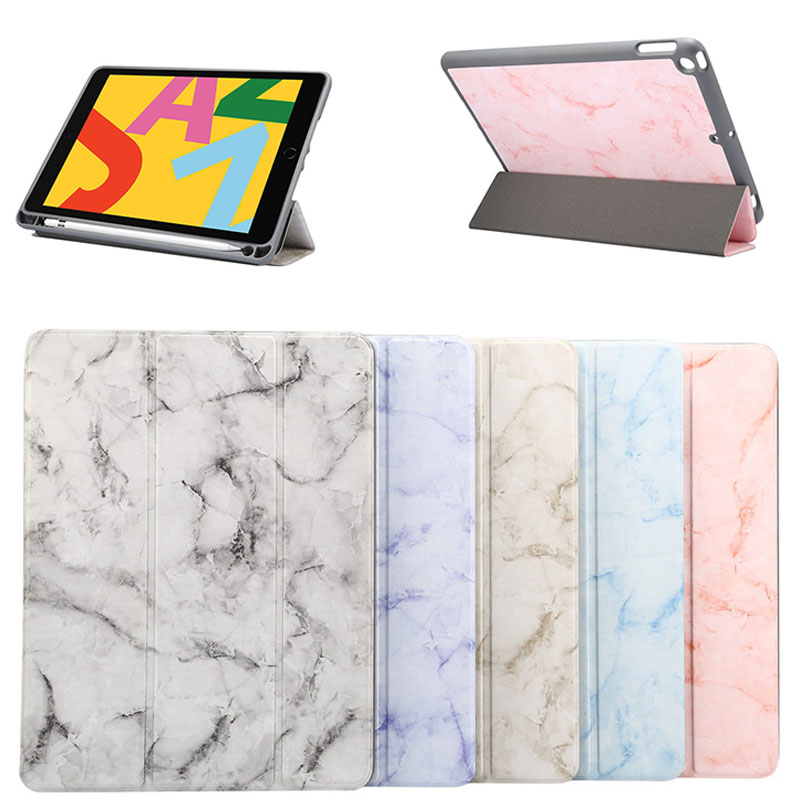 Для iPad 10,2 дюйма 7 поколения 2019 умный мраморный кожаный чехол с магнитным слотом для ручки