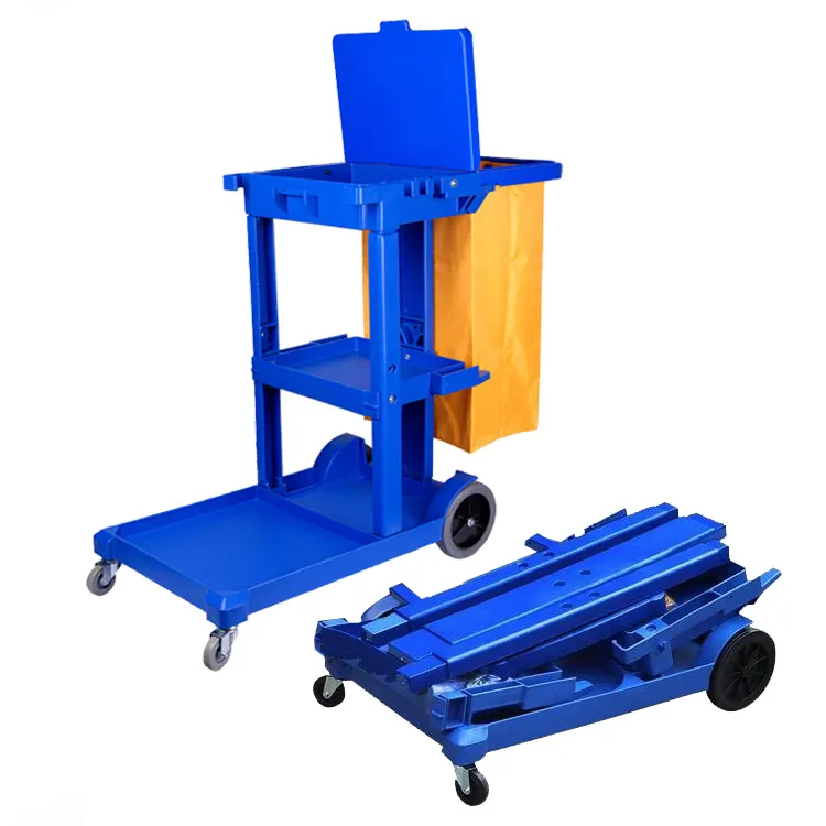 Wholesale restaurant service multifunction hotel housekeeping folding cleaning trolley rubbermaid Janitorial cart